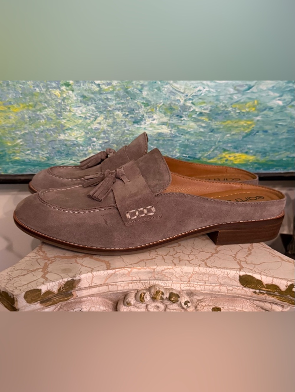 Earth Taupe Suede Tassel Backless Loafers